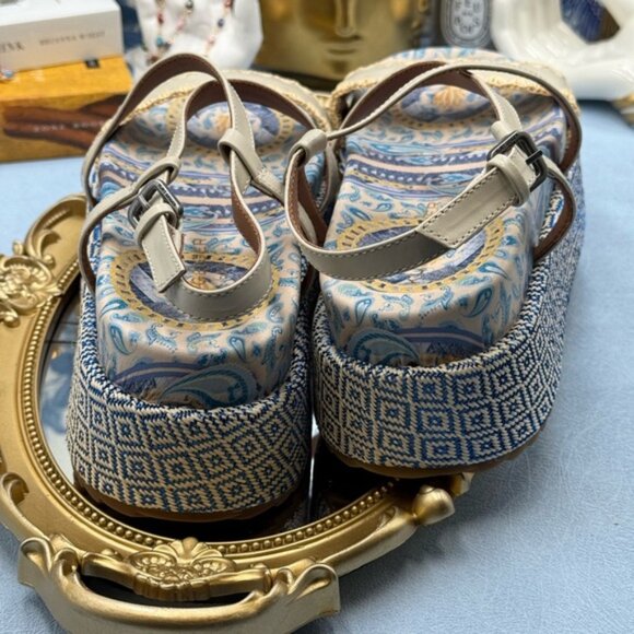 🆕 KURT GEIGER LONDON 🧿 NWOB Chelsea Flatform Sandal, Pale Blue Combo Sz 37 US7 - Picture 9 of 13